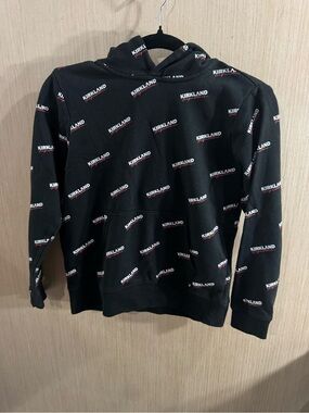 Kids Kirkland Signature Black Logo Cotton Blend Hoodie Size Large